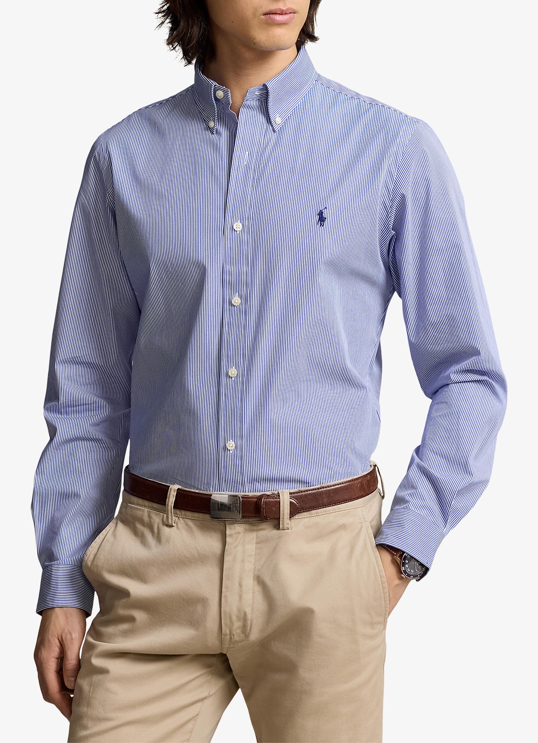 Ralph Lauren Slim fit overhemd met logoborduring - detail 4 blue/white hairline / blauw