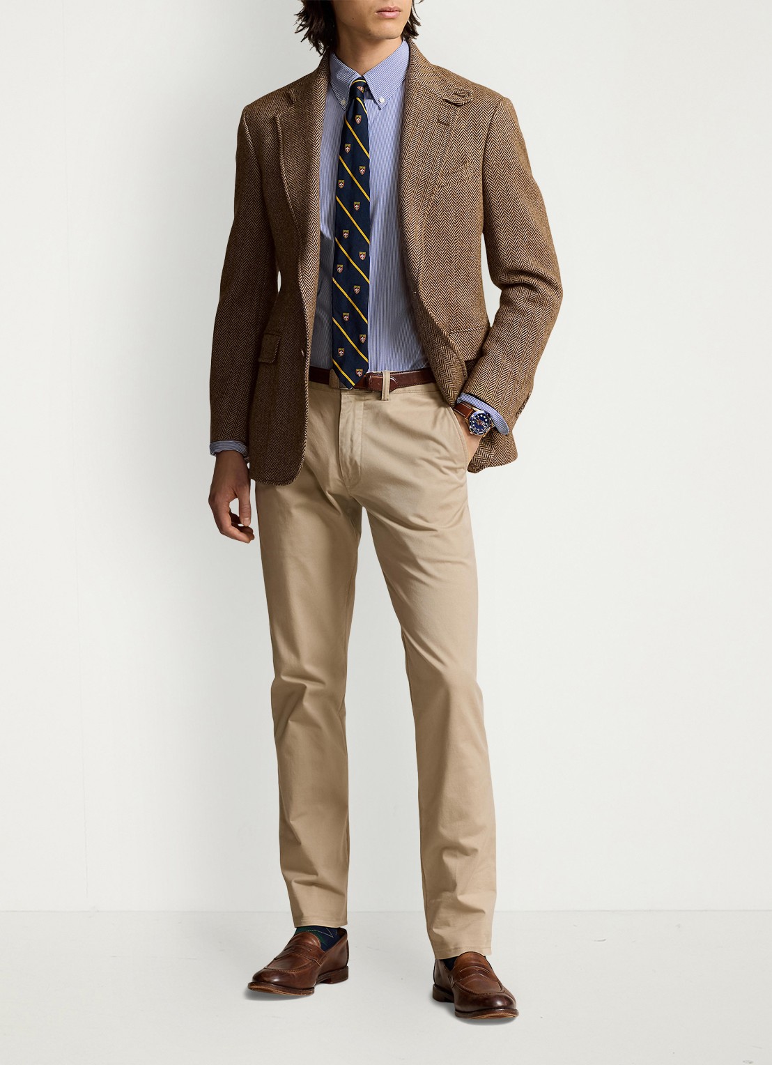 Ralph Lauren Slim fit overhemd met logoborduring - voorkant 3 blue/white hairline / blauw