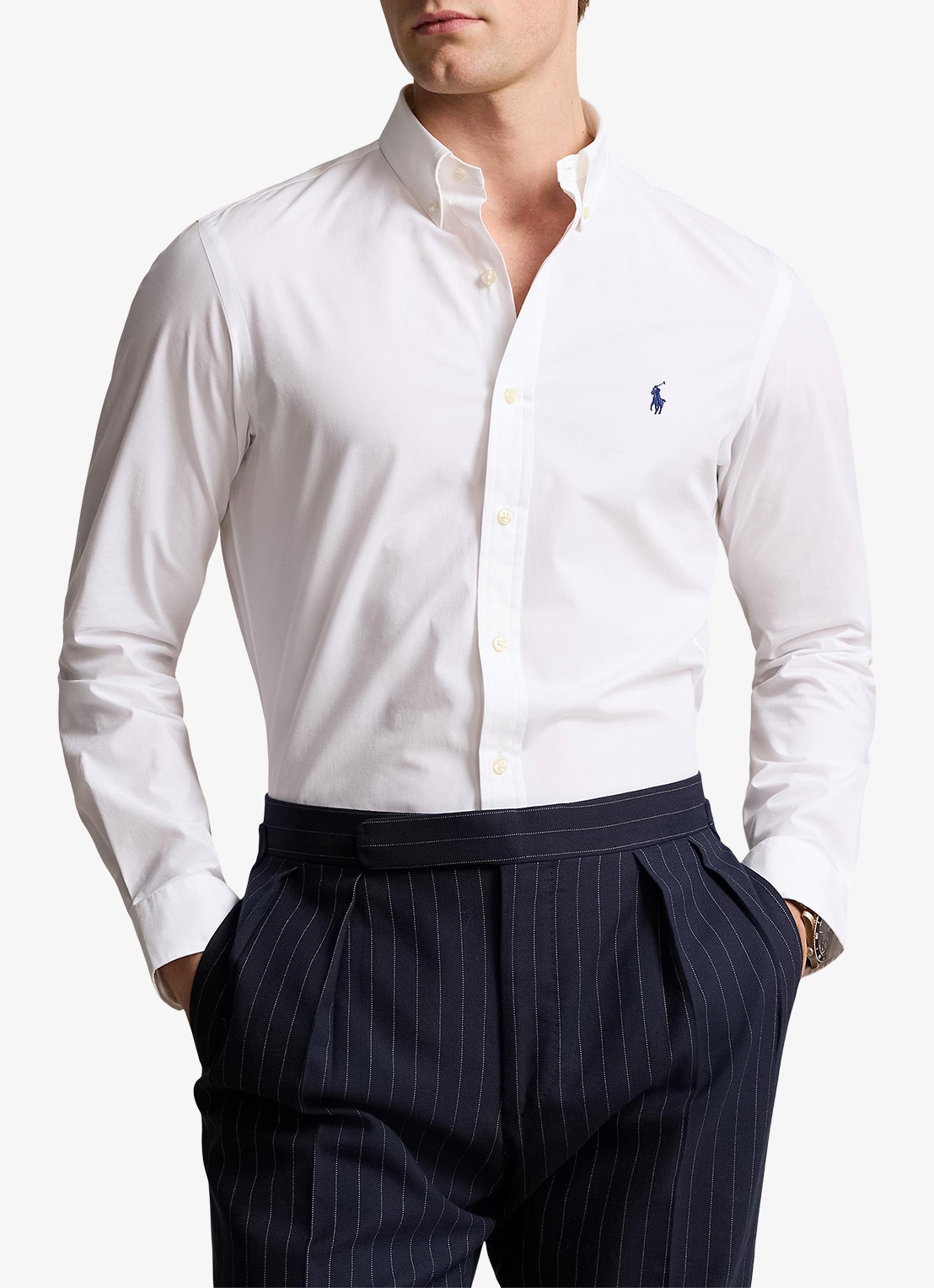 Ralph Lauren Slim fit overhemd met logoborduring - detail 4 white / wit