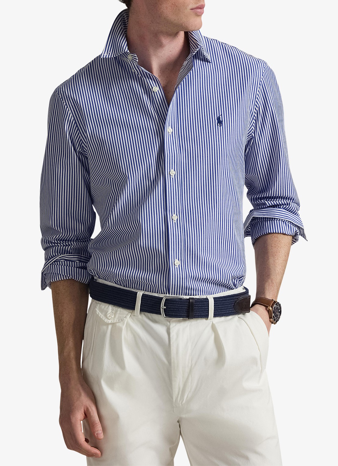 Ralph Lauren Slim fit overhemd met logoborduring - detail 4 blue/white bengal stripe / blauw