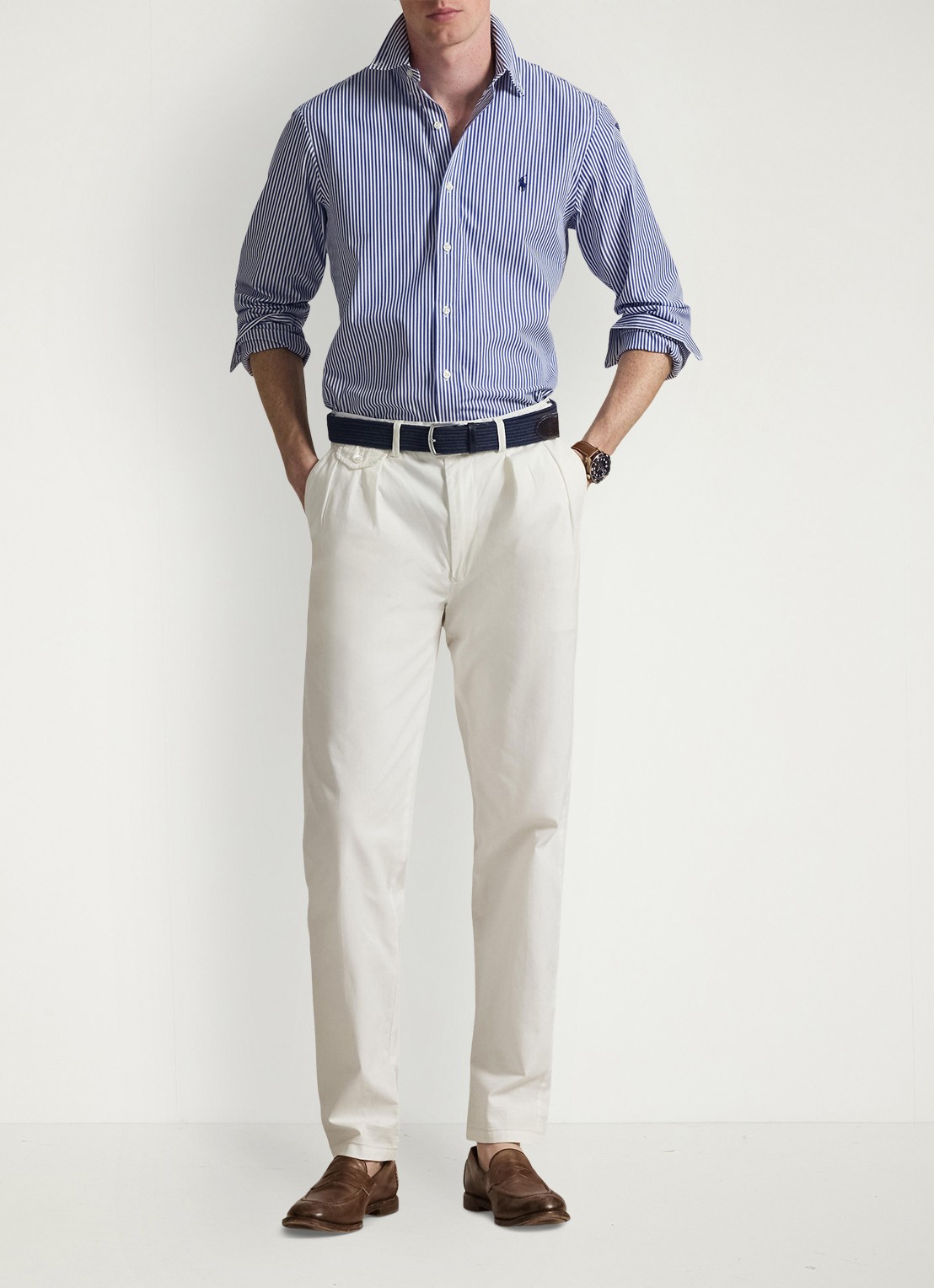 Ralph Lauren Slim fit overhemd met logoborduring - voorkant 3 blue/white bengal stripe / blauw
