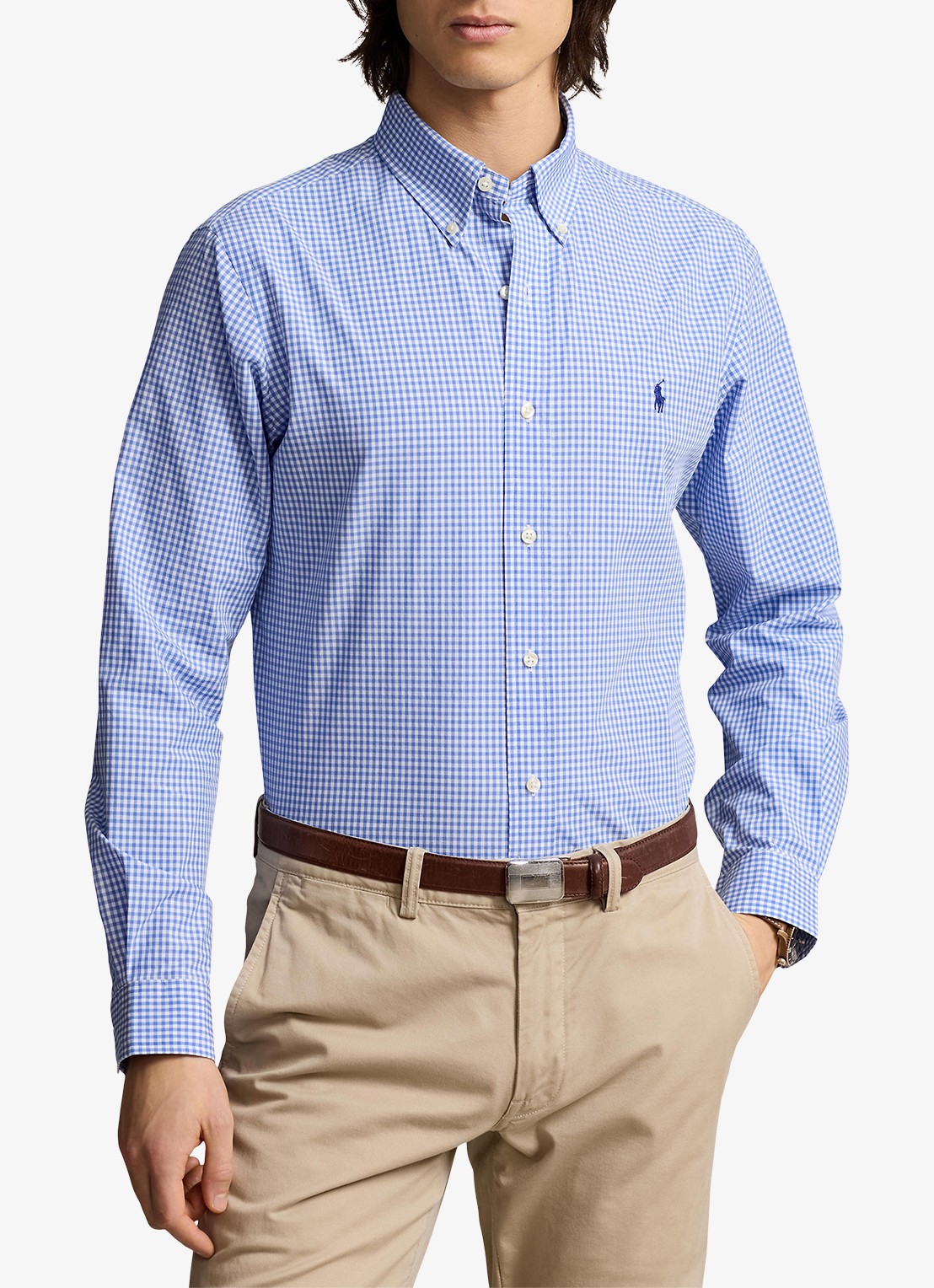 Ralph Lauren Slim fit overhemd met logoborduring - detail 4 blue/white check / blauw