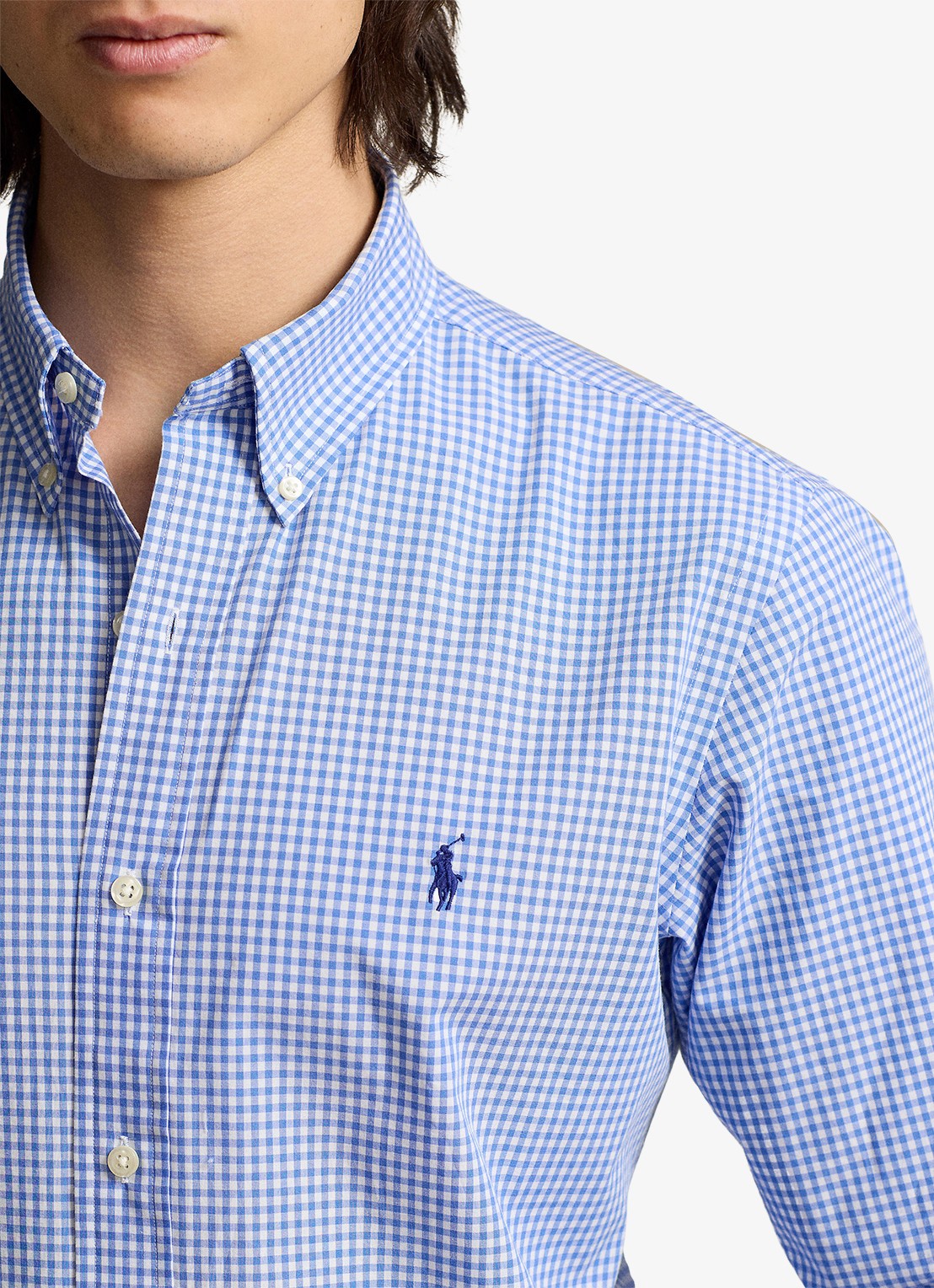 Ralph Lauren Slim fit overhemd met logoborduring - detail 5 blue/white check / blauw