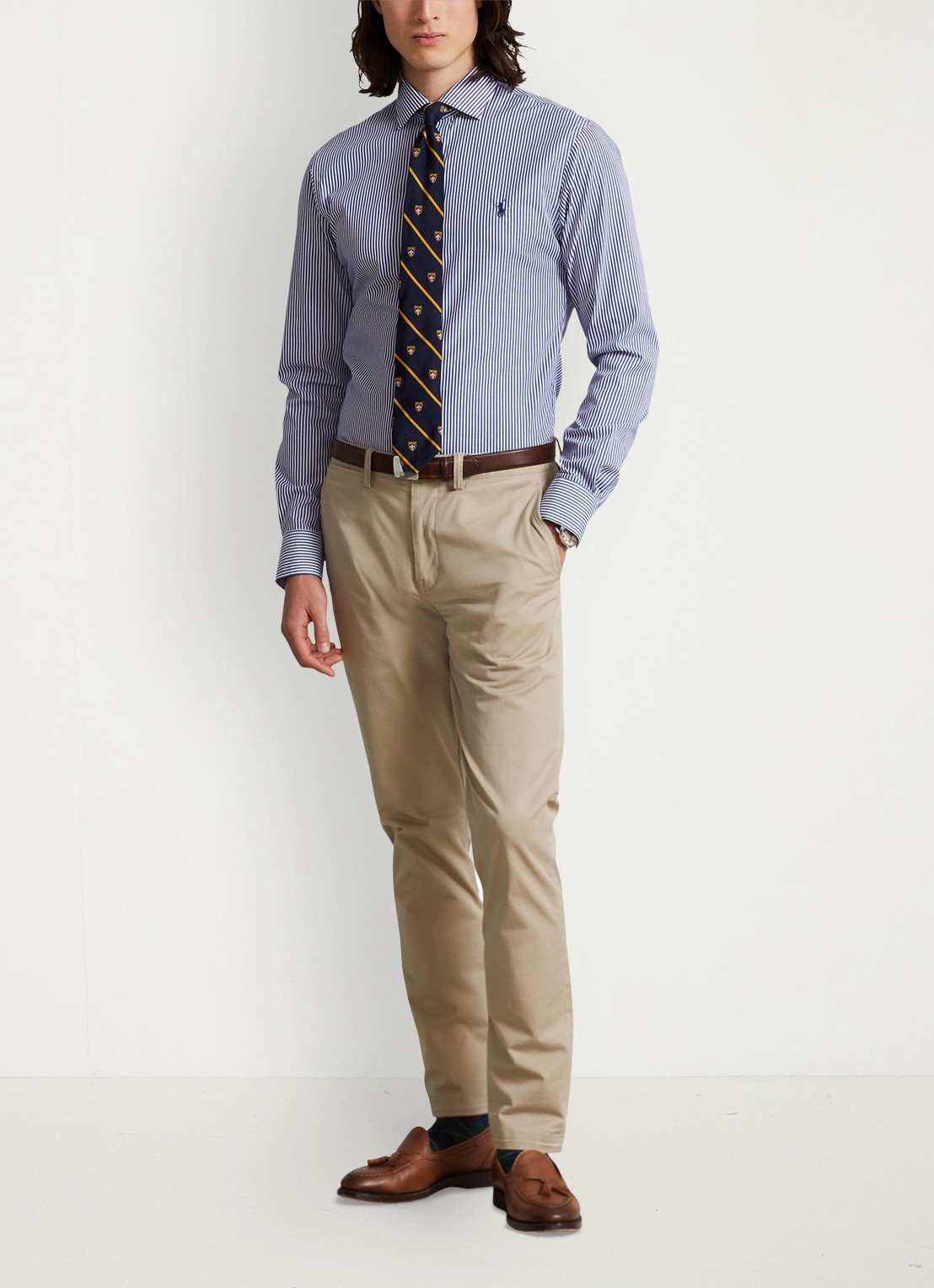 Ralph Lauren Slim fit overhemd met logoborduring - voorkant 2 royal white / blauw