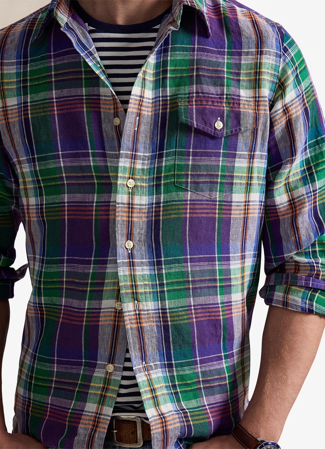 Ralph Lauren Slim fit overhemd met print - detail 4 7187 purple blue multi / paars
