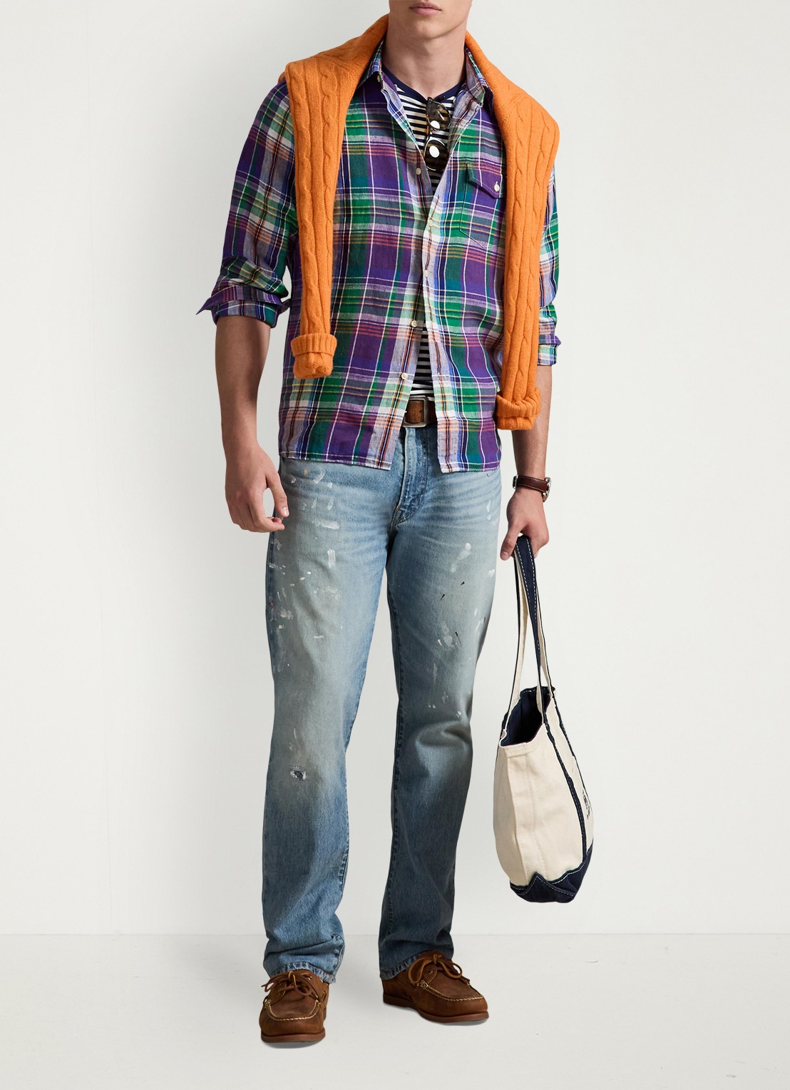 Ralph Lauren Slim fit overhemd met print - voorkant 2 7187 purple blue multi / paars