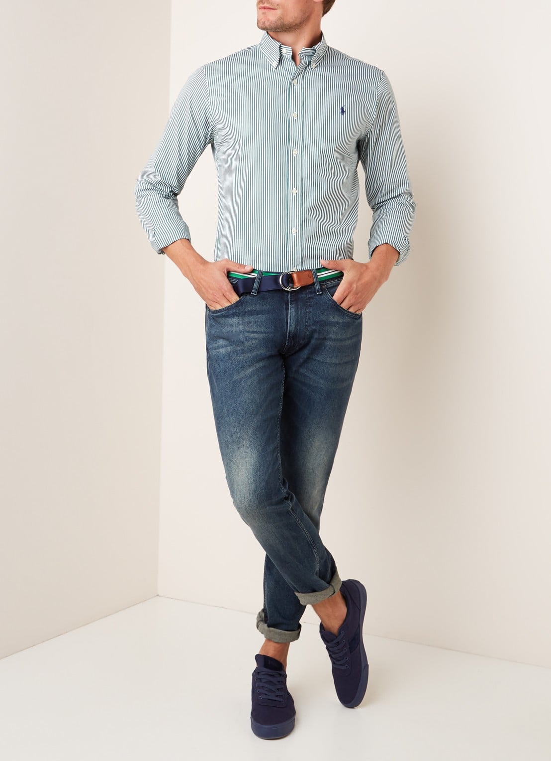 Ralph Lauren Slim fit overhemd met streepdessin - voorkant 3 green