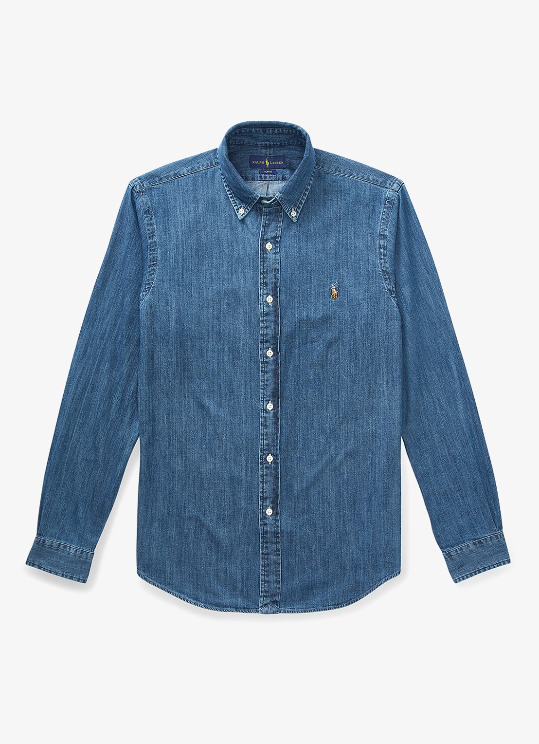 Ralph Lauren Slim fit overhemd van denim met logoborduring - voorkant 4 indigo