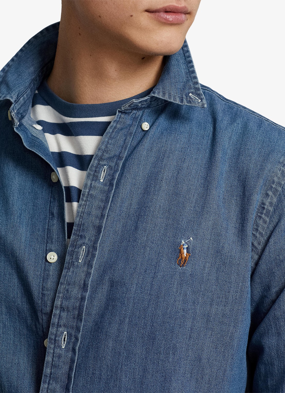Ralph Lauren Slim fit overhemd van denim met logoborduring - detail 3 indigo