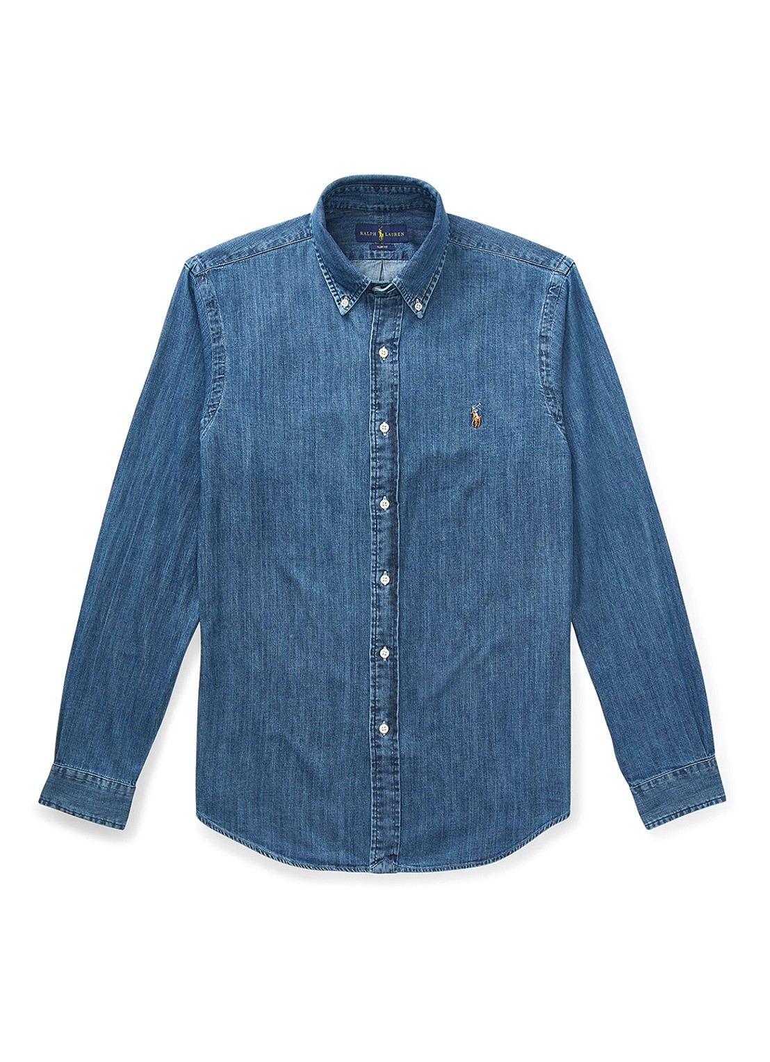 Ralph Lauren Slim fit overhemd van denim met logoborduring - voorkant 6 indigo