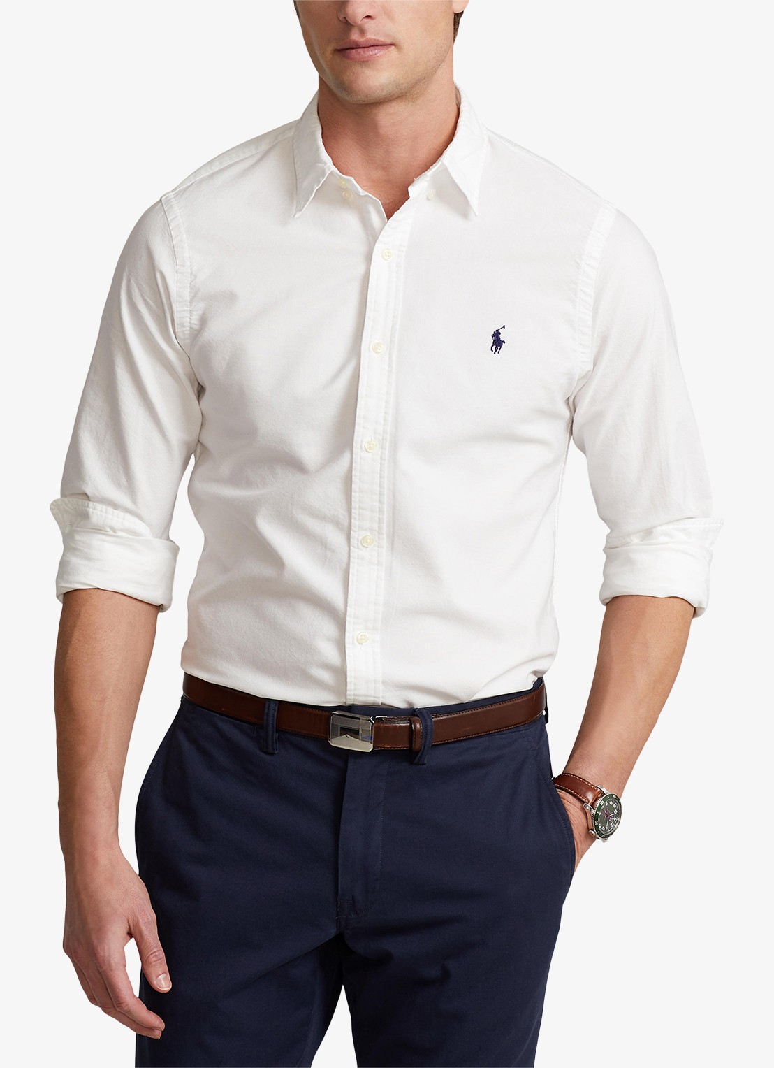 Ralph Lauren Slim fit overhemd van katoen  - detail white / wit