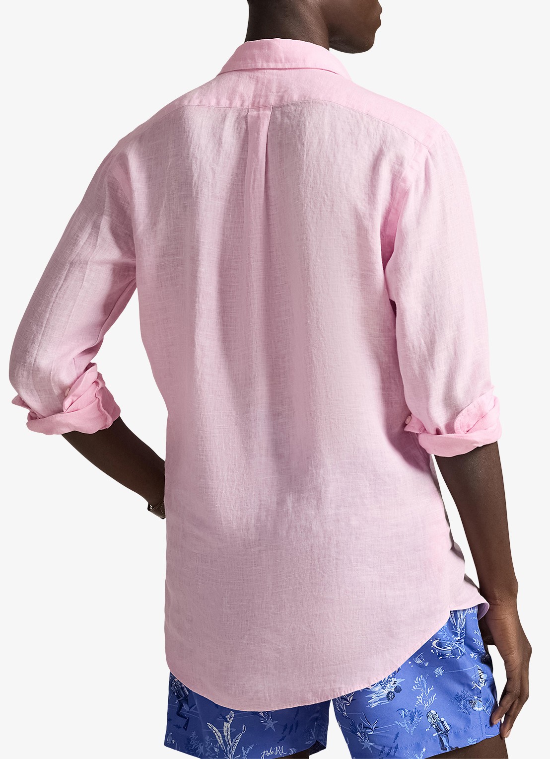 Ralph Lauren Slim fit overhemd van linnen met logoborduring - achterkant 3 carmel pink / roze
