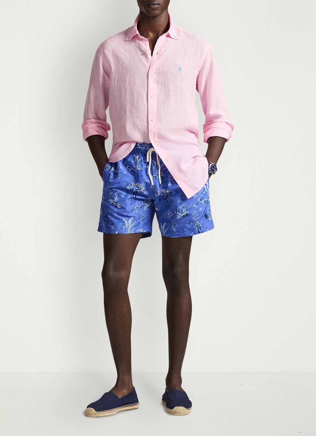 Ralph Lauren Slim fit overhemd van linnen met logoborduring - voorkant 2 carmel pink / roze