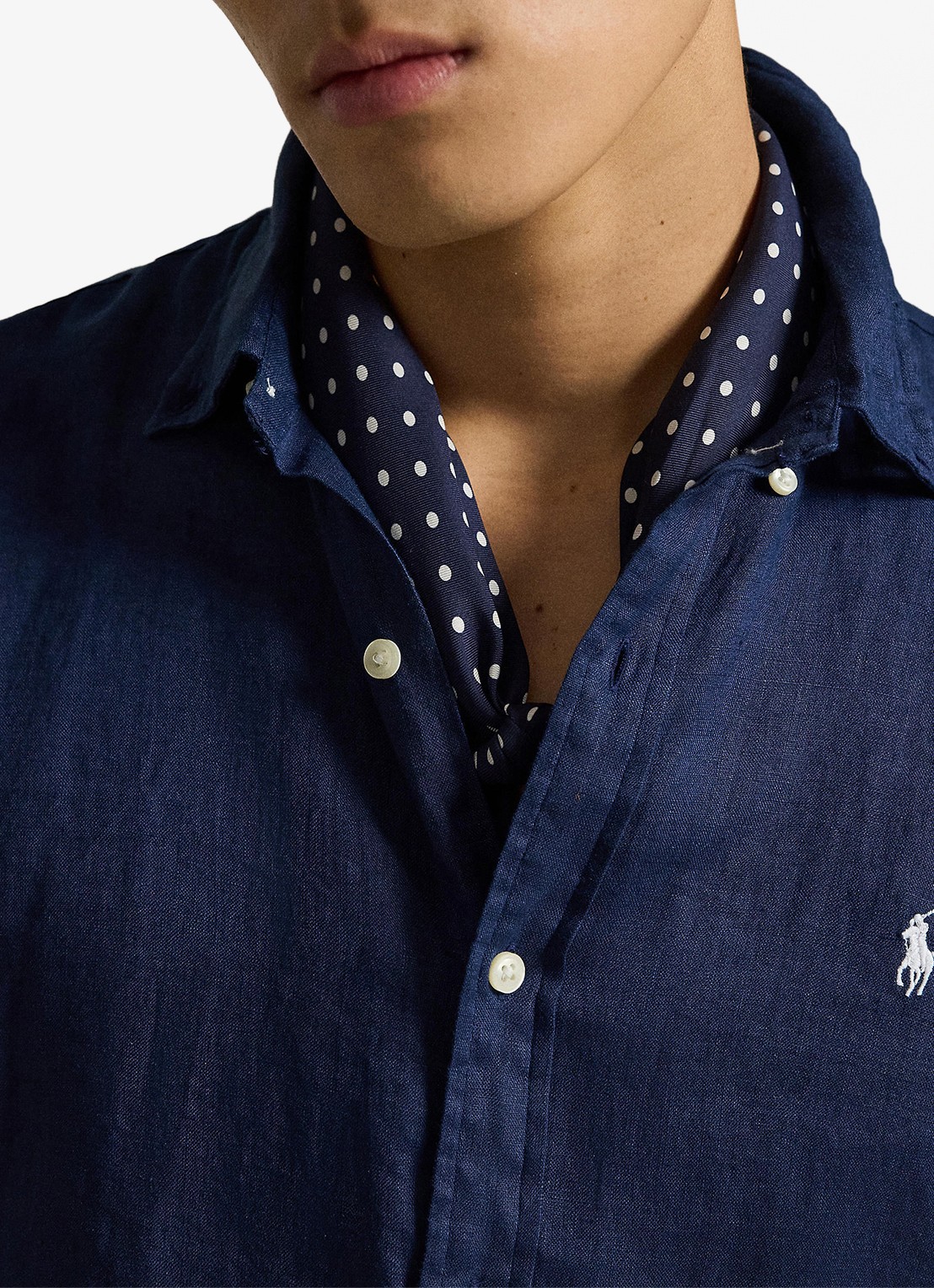 Ralph Lauren Slim fit overhemd van linnen met logoborduring - detail 5 newport navy / white / donkerblauw