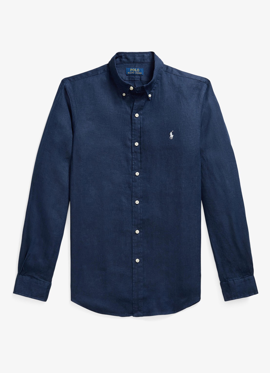 Ralph Lauren Slim fit overhemd van linnen met logoborduring - voorkant newport navy / white / donkerblauw