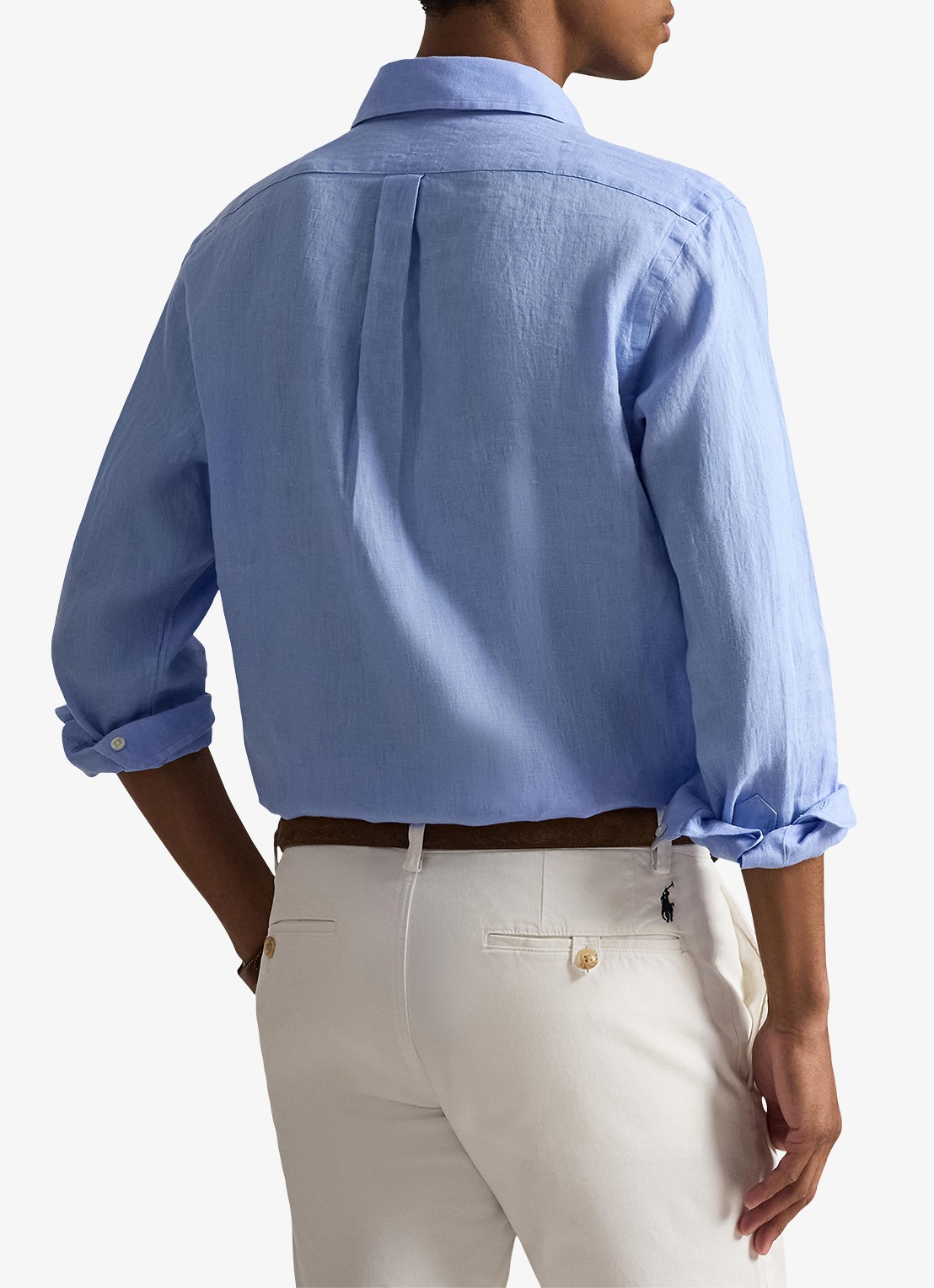 Ralph Lauren Slim fit overhemd van linnen met logoborduring - achterkant 3 austin blue / blauw