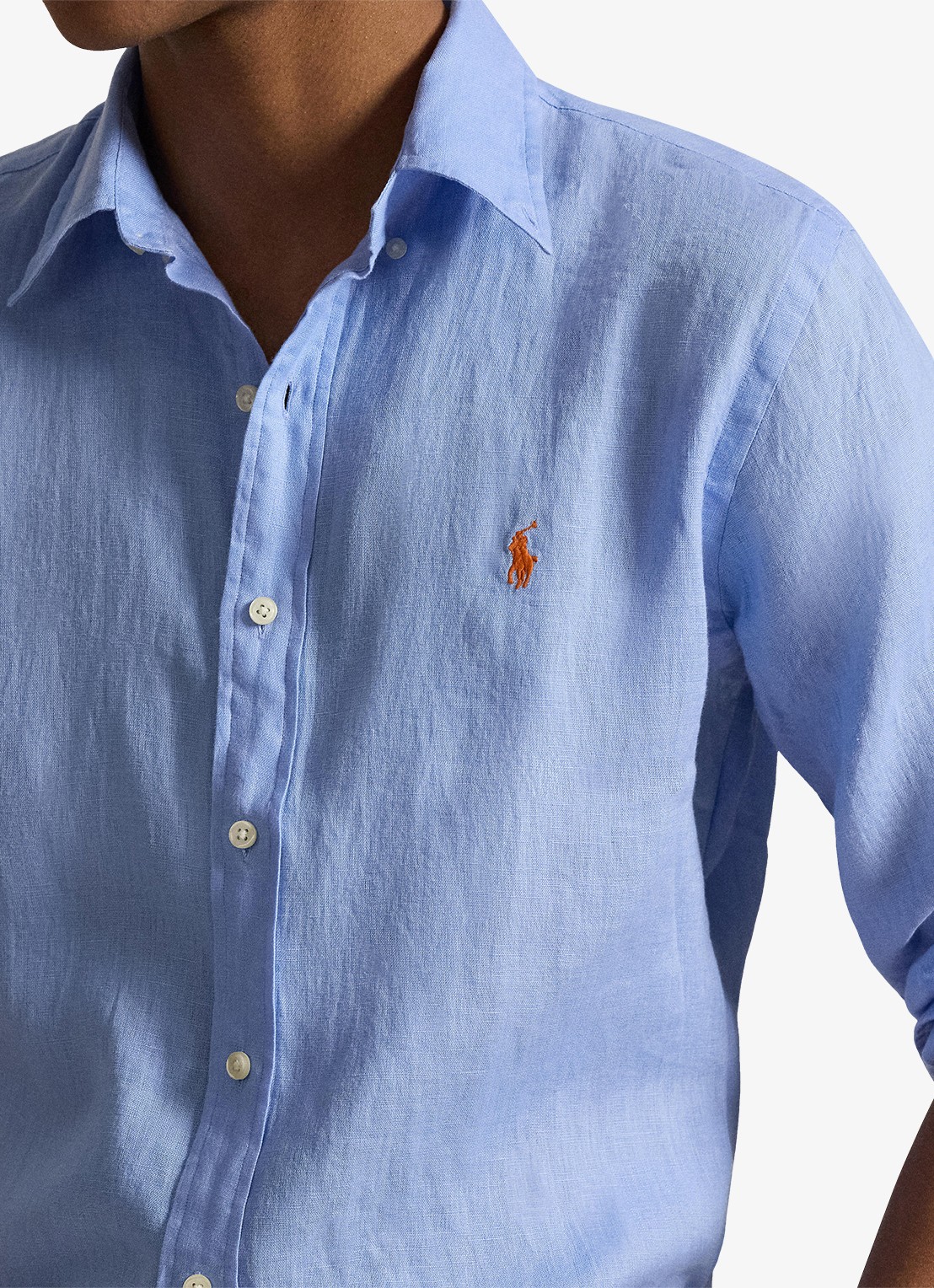 Ralph Lauren Slim fit overhemd van linnen met logoborduring - detail 5 austin blue / blauw