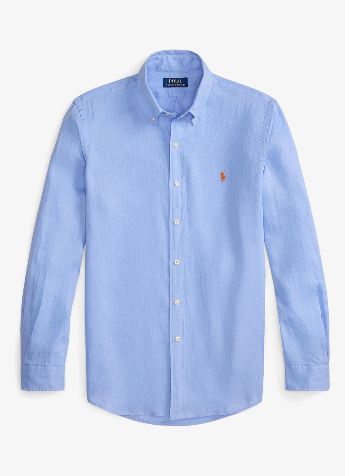 Ralph Lauren Slim fit overhemd van linnen met logoborduring - voorkant austin blue / blauw