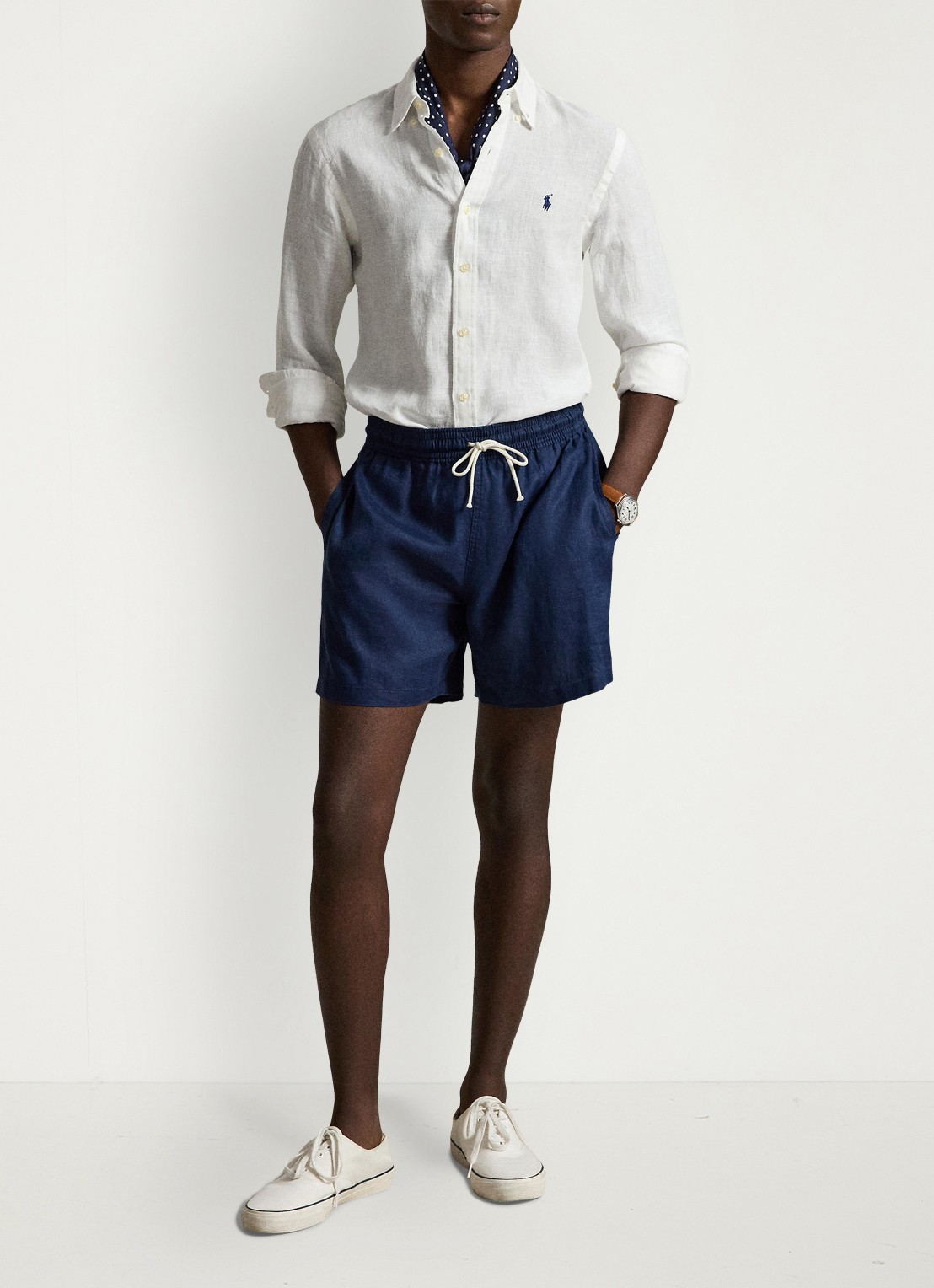 Ralph Lauren Slim fit overhemd van linnen met logoborduring - detail 4 white / wit