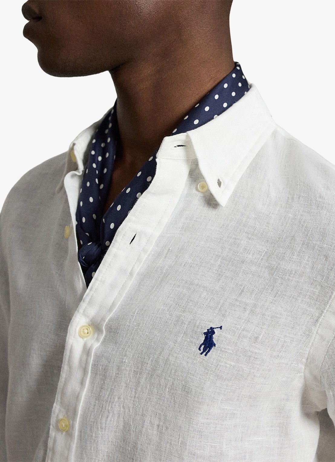 Ralph Lauren Slim fit overhemd van linnen met logoborduring - detail 5 white / wit