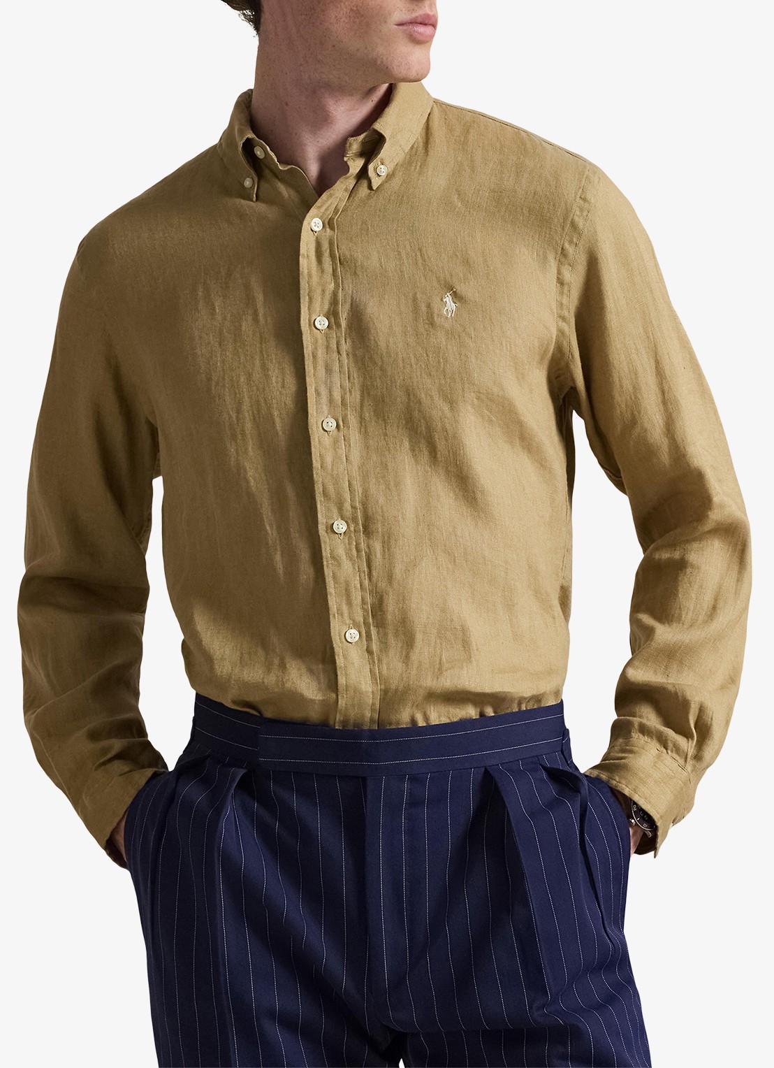 Ralph Lauren Slim fit overhemd van linnen met logoborduring - detail 4 cafe tan-2x6t