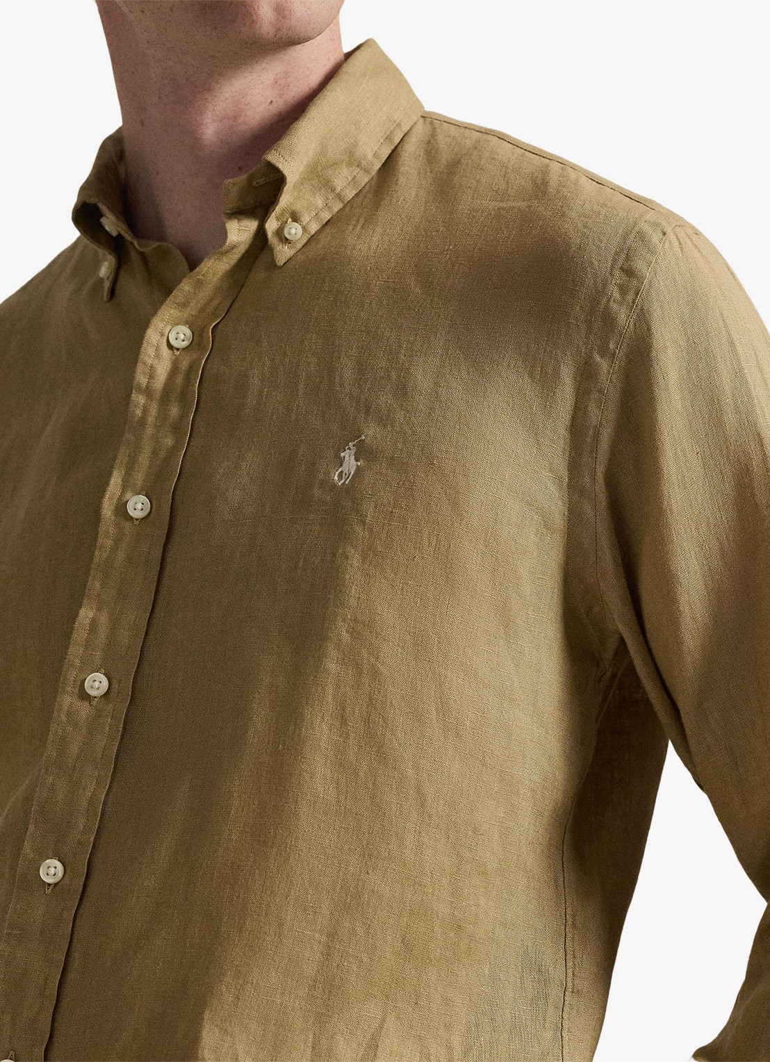 Ralph Lauren Slim fit overhemd van linnen met logoborduring - detail 5 cafe tan-2x6t