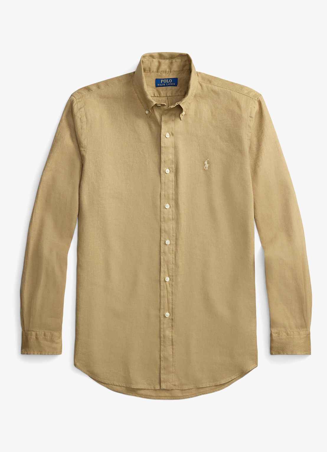 Ralph Lauren Slim fit overhemd van linnen met logoborduring - voorkant 2 cafe tan-2x6t