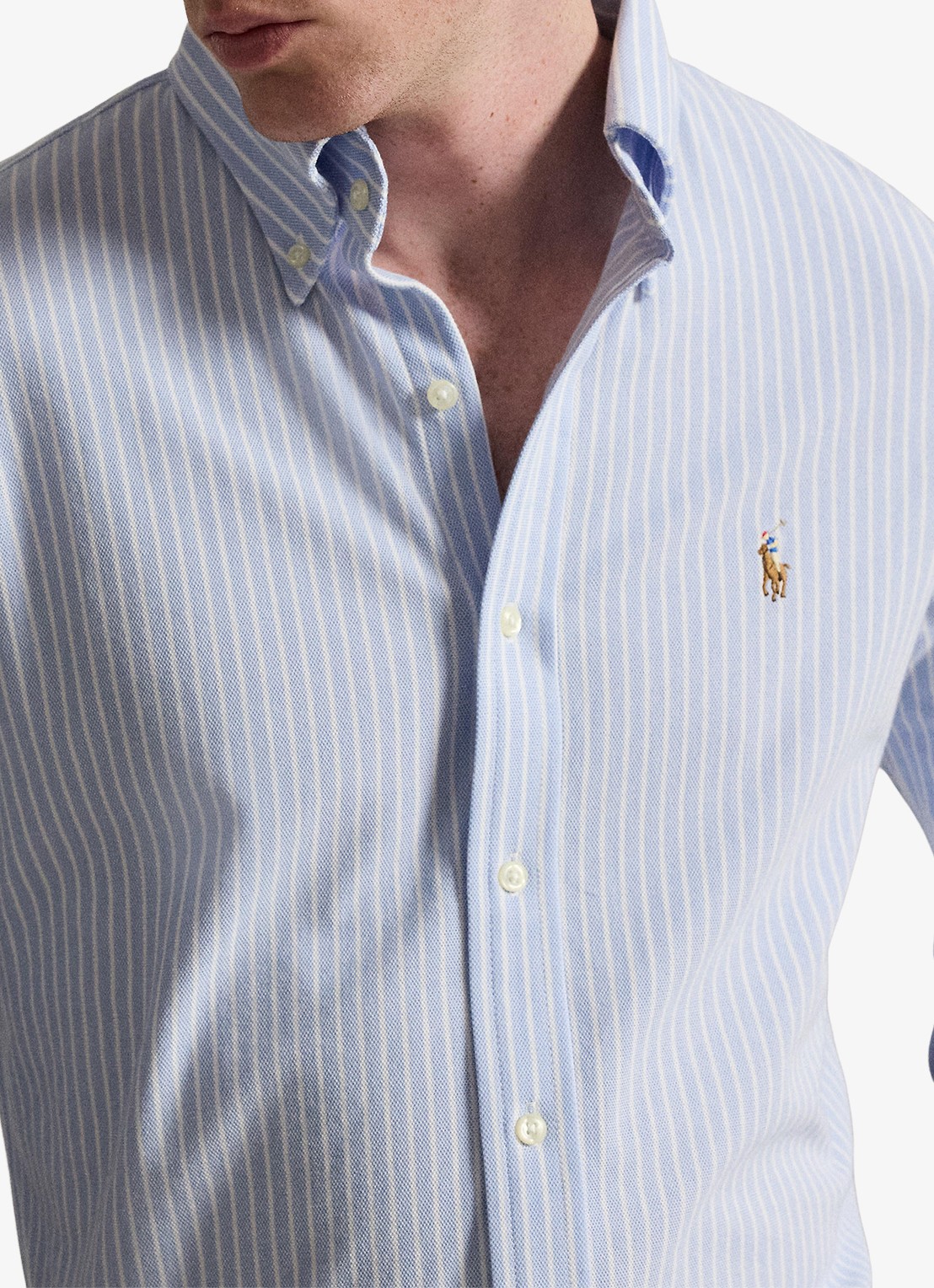 Ralph Lauren Slim fit Oxford overhemd met streepprint - detail 4 blue/white / blauw