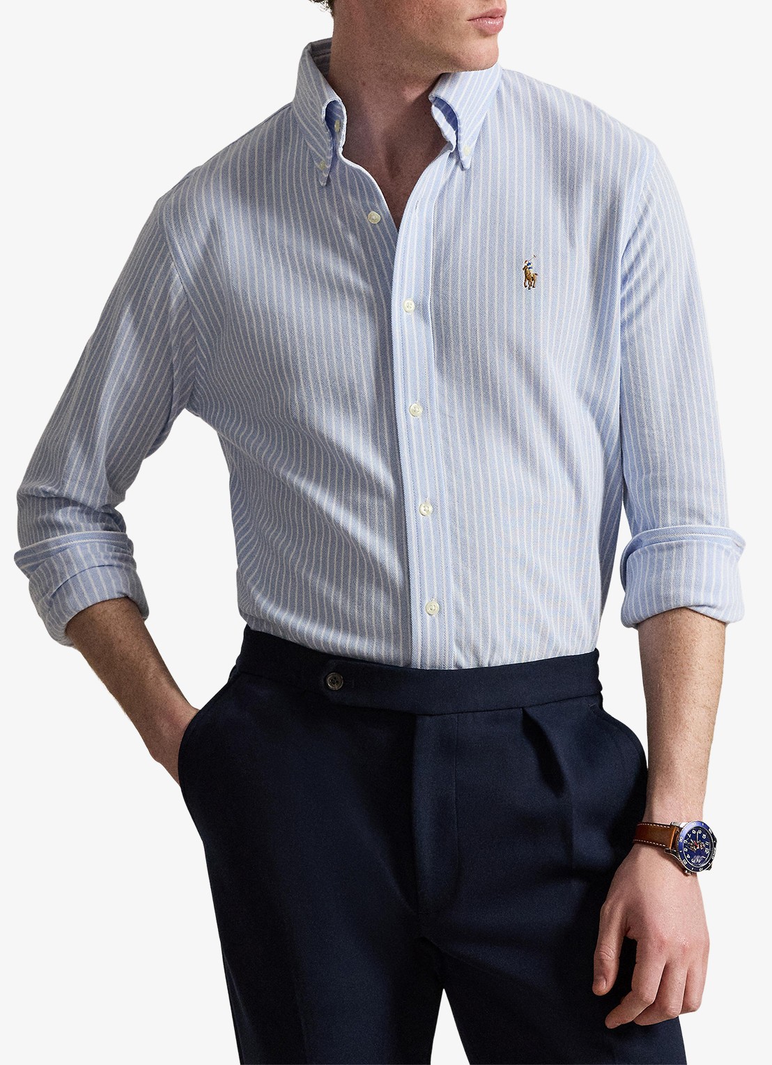 Ralph Lauren Slim fit Oxford overhemd met streepprint - voorkant 3 blue/white / blauw