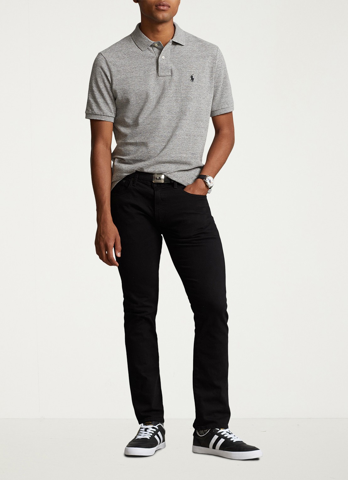 Ralph Lauren Slim fit polo met logoborduring  - voorkant 5 canterbury heather / grijs
