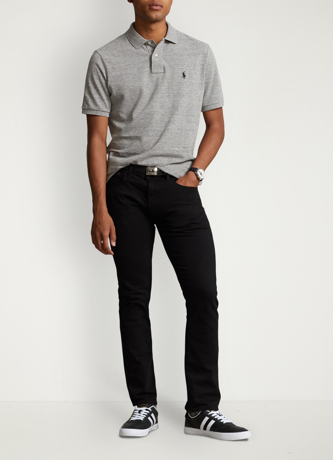 Ralph Lauren Slim fit polo met logoborduring  - voorkant 5 canterburry heather / grijs