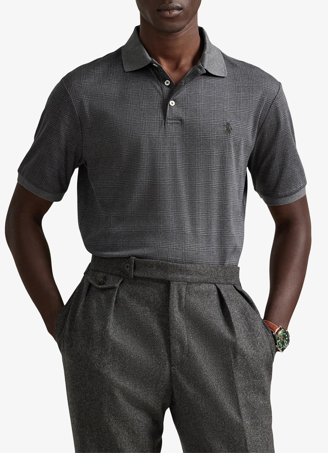 Ralph Lauren Slim fit polo met ruitdessin - detail 4 grijs