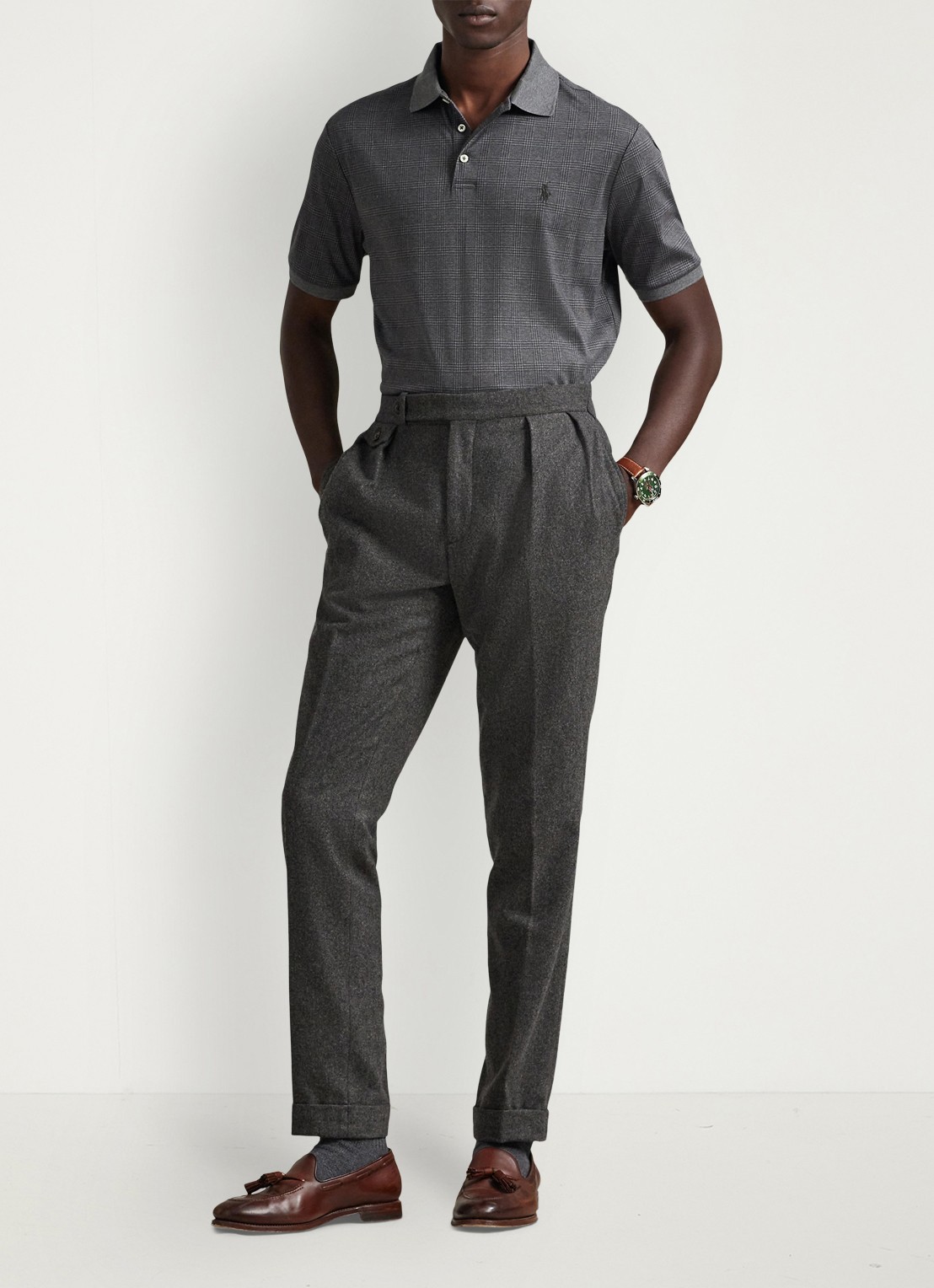 Ralph Lauren Slim fit polo met ruitdessin - voorkant 3 grijs