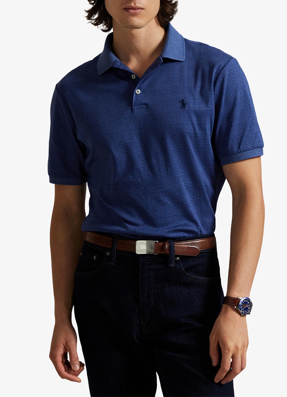Ralph Lauren Slim fit polo met ruitdessin - detail donkerblauw