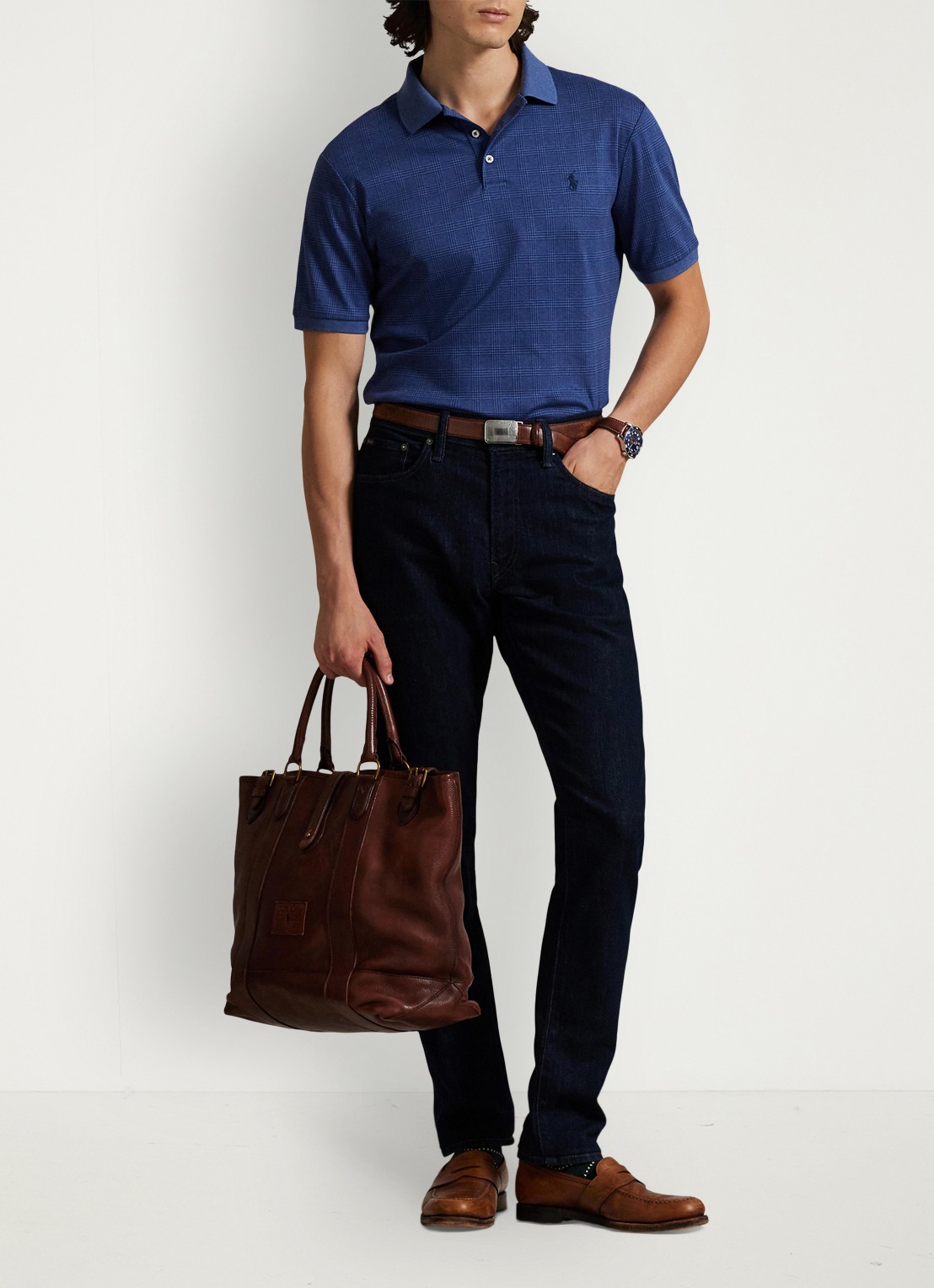 Ralph Lauren Slim fit polo met ruitdessin - voorkant 4 donkerblauw