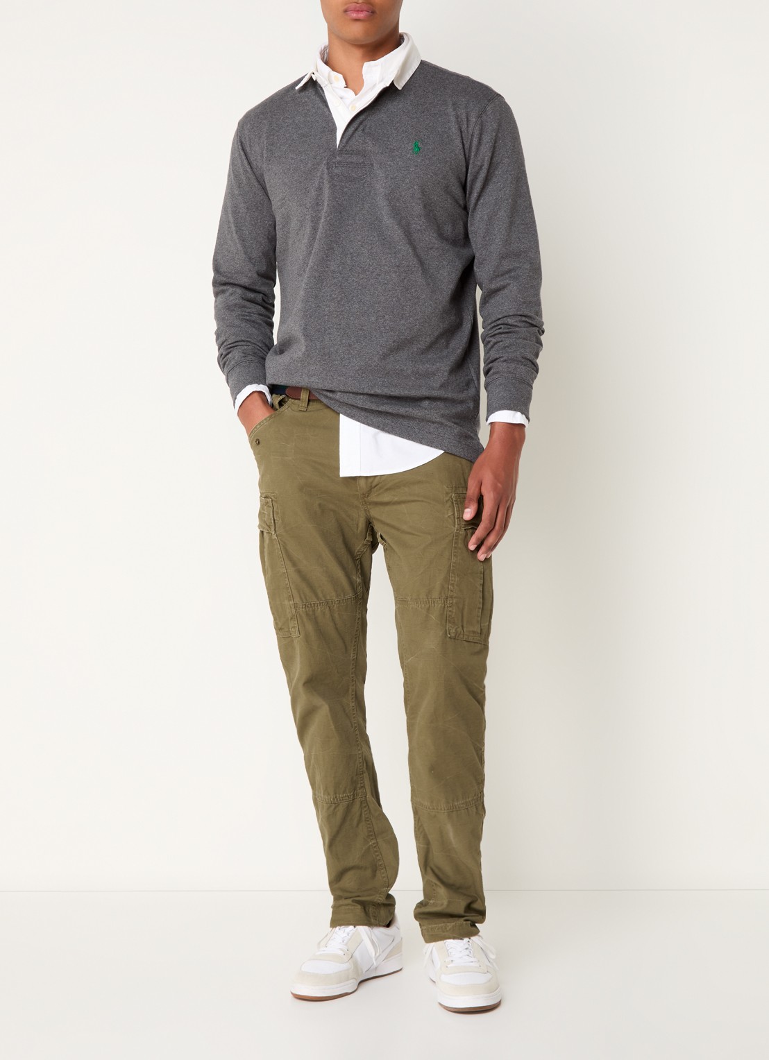 Ralph Lauren Slim fit polo van katoen met lange mouw - voorkant 2 barclay heather / grijs