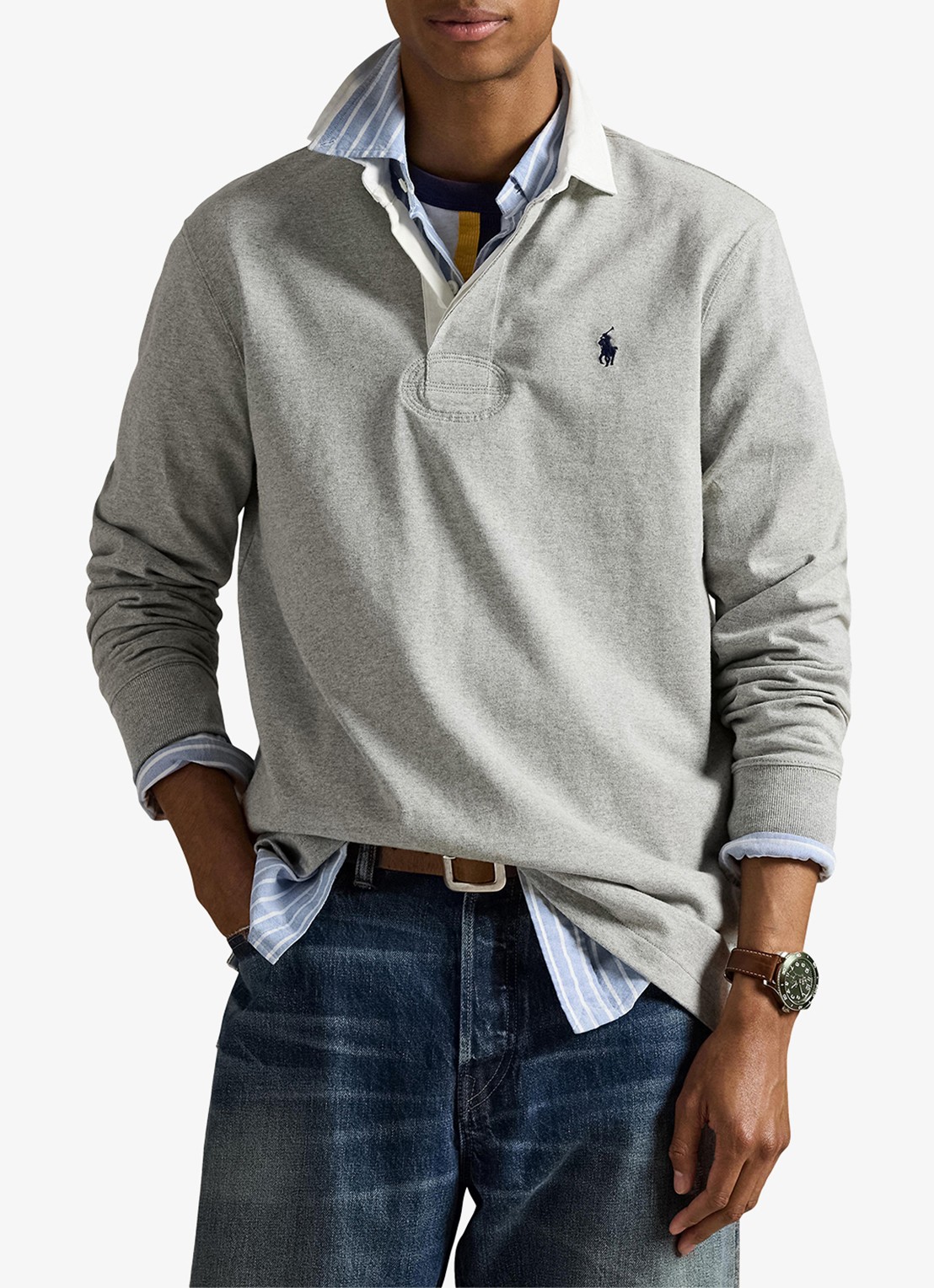 Ralph Lauren Slim fit polo van katoen met lange mouw - detail 4 andover heather / grijs