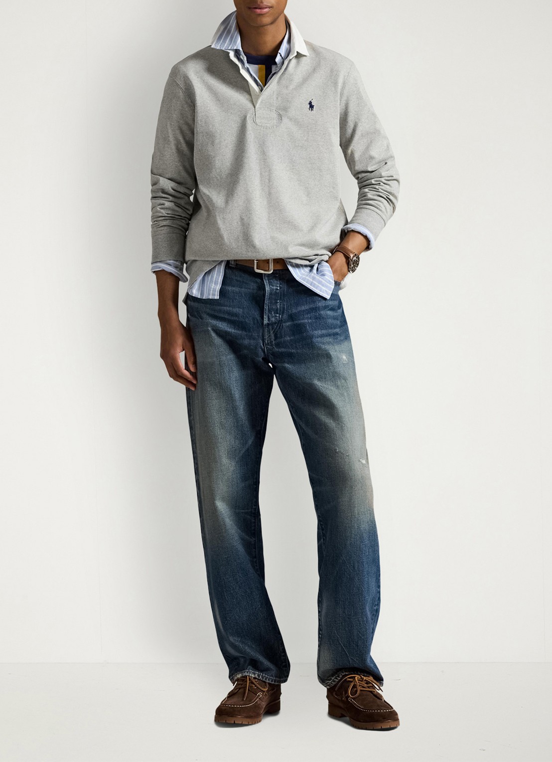 Ralph Lauren Slim fit polo van katoen met lange mouw - voorkant 3 andover heather / grijs