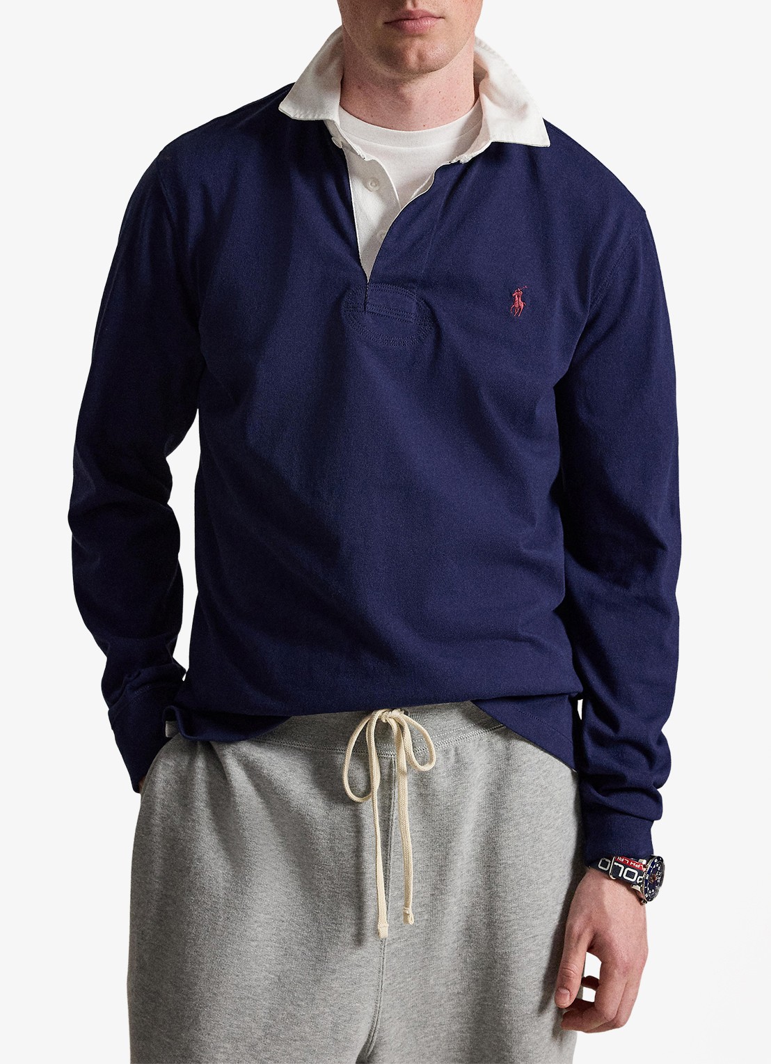 Ralph Lauren Slim fit polo van katoen met lange mouw - voorkant 5 newport navy / donkerblauw