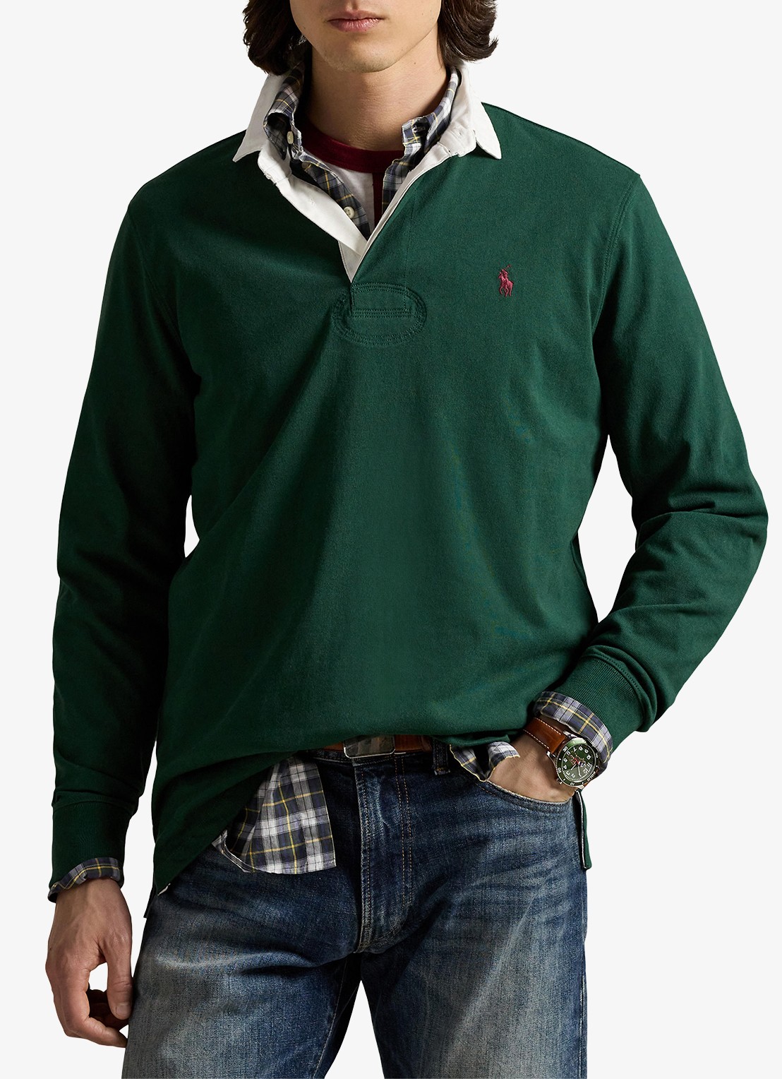Ralph Lauren Slim fit polo van katoen met lange mouw - detail 4 vintage pine / donkergroen