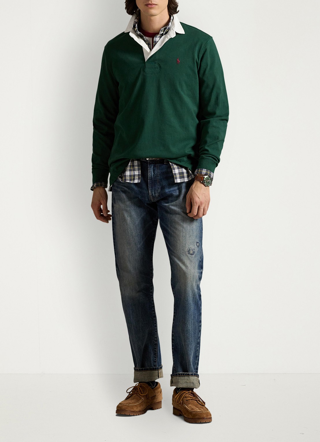 Ralph Lauren Slim fit polo van katoen met lange mouw - voorkant 3 vintage pine / donkergroen