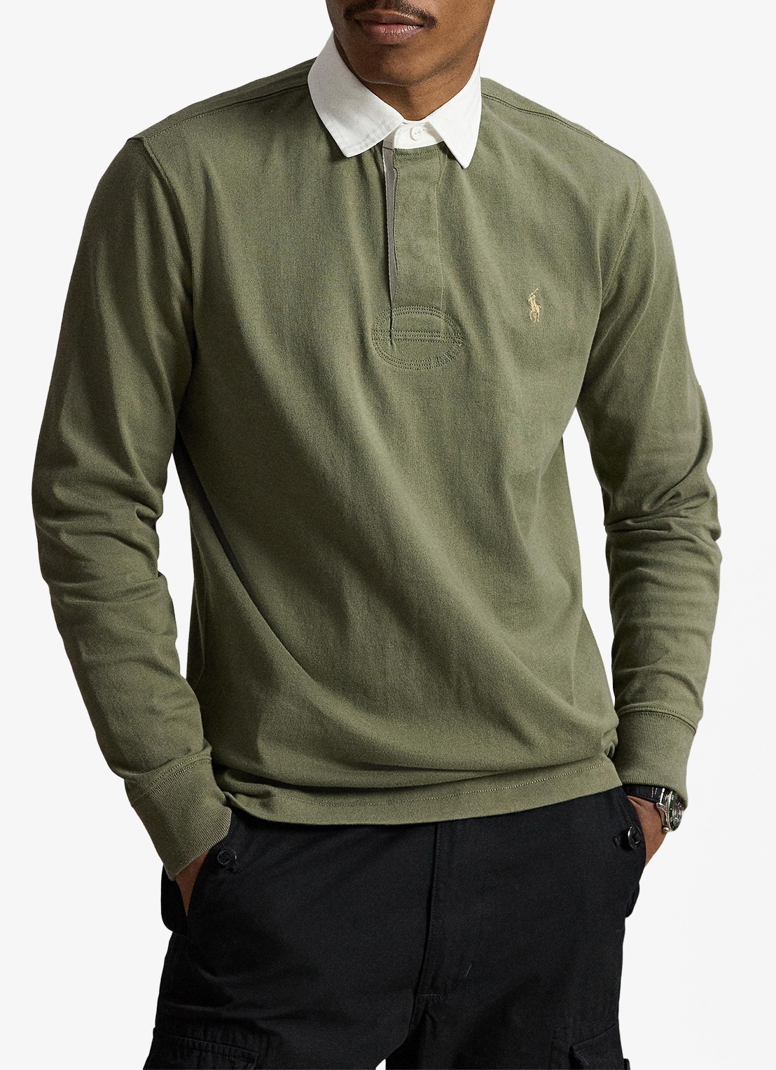 Ralph Lauren Slim fit polo van katoen met lange mouw - voorkant 2 cruise olive / olijfgroen
