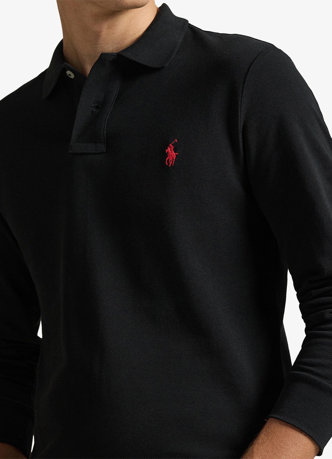 Ralph Lauren Slim fit polo van piqué katoen met lange mouw - detail 3 polo black / zwart
