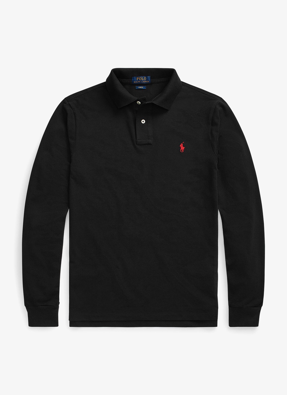 Ralph Lauren Slim fit polo van piqué katoen met lange mouw - voorkant 4 polo black / zwart
