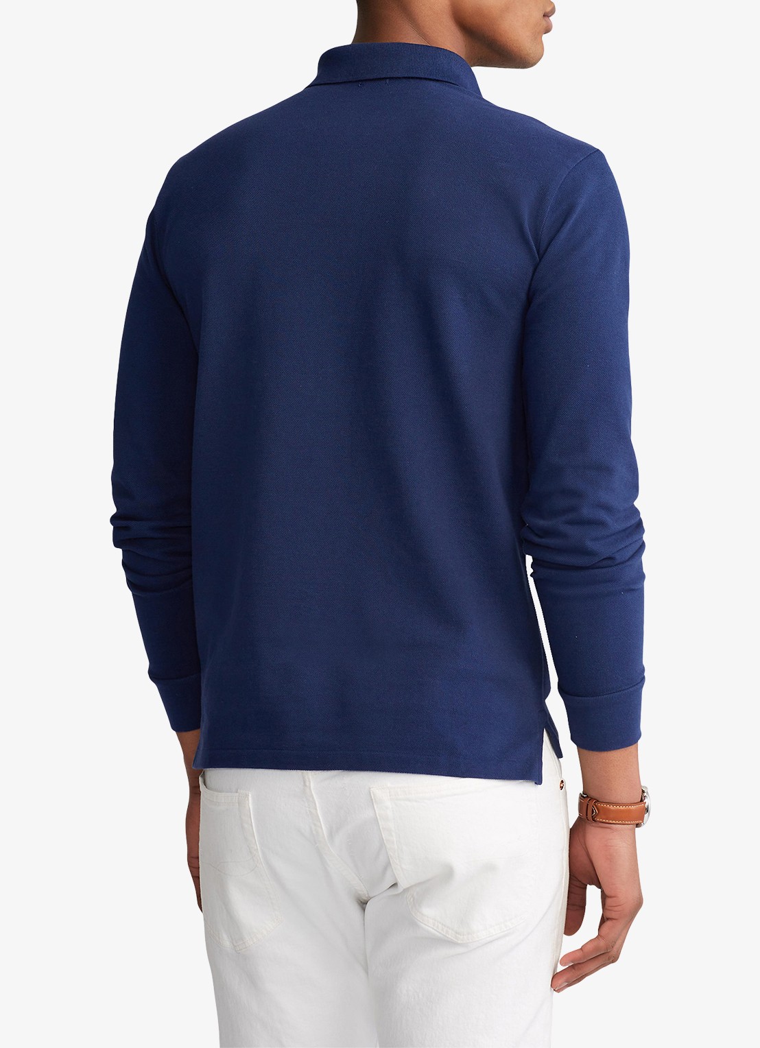 Ralph Lauren Slim fit polo van piqué katoen met lange mouw - achterkant newport navy / donkerblauw