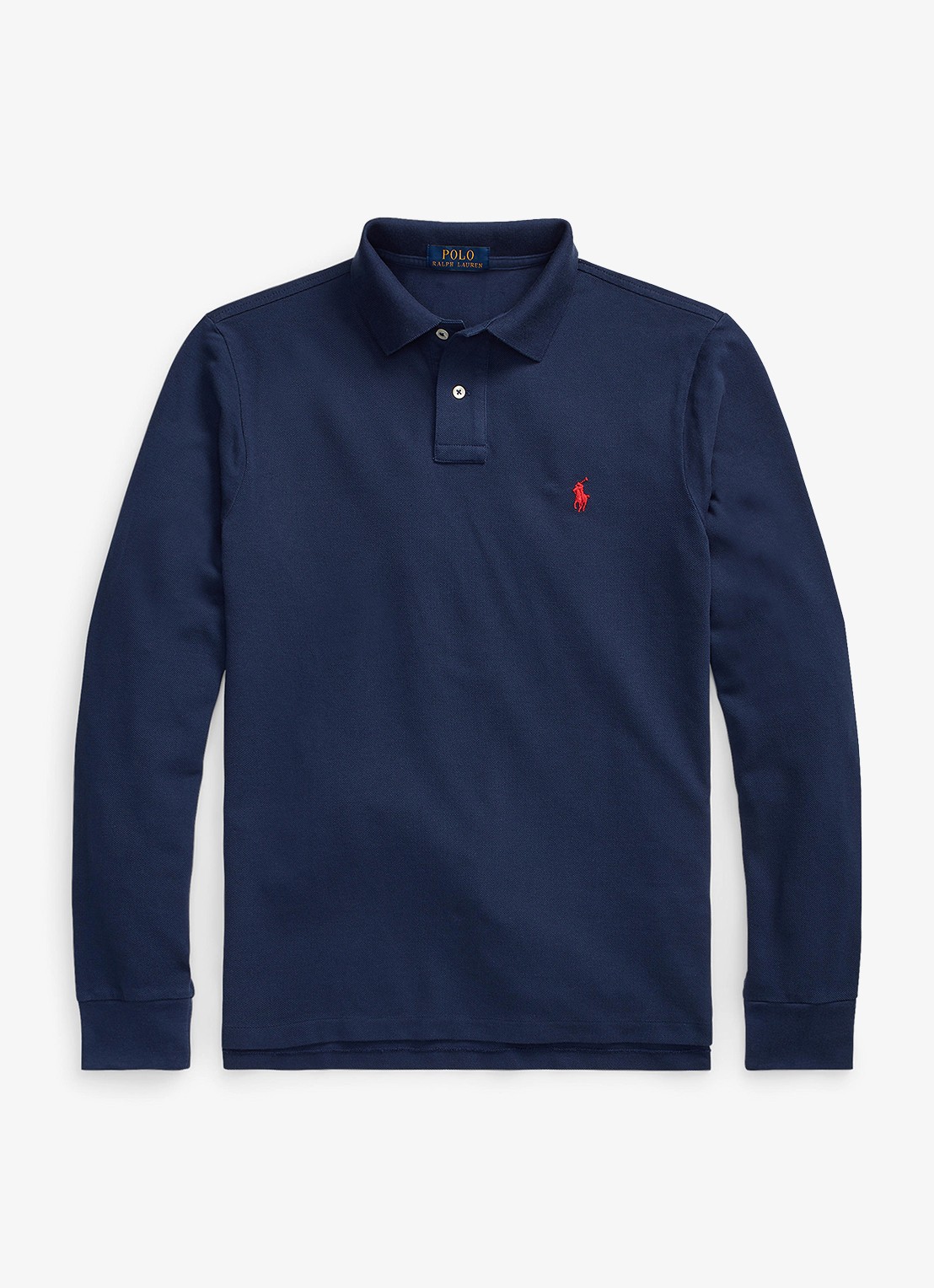Ralph Lauren Slim fit polo van piqué katoen met lange mouw - voorkant 2 newport navy / donkerblauw