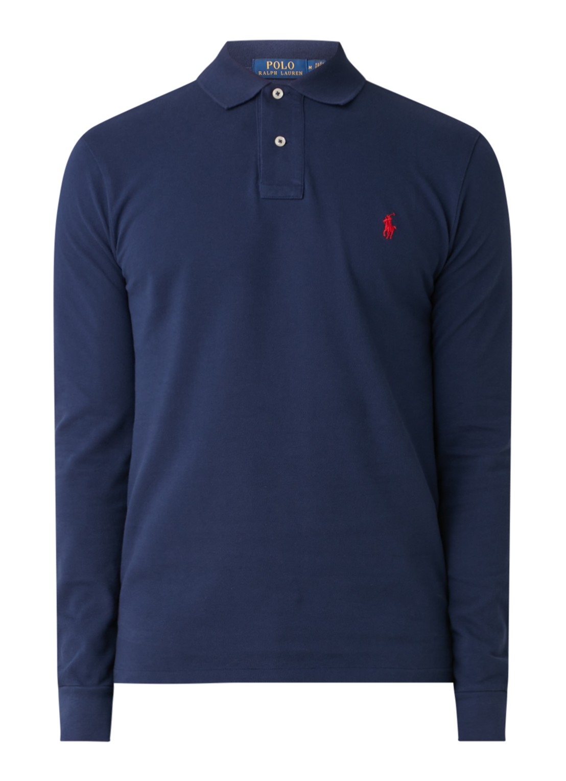 Ralph Lauren Slim fit polo van piqué katoen met lange mouw - voorkant 4 newport navy / donkerblauw