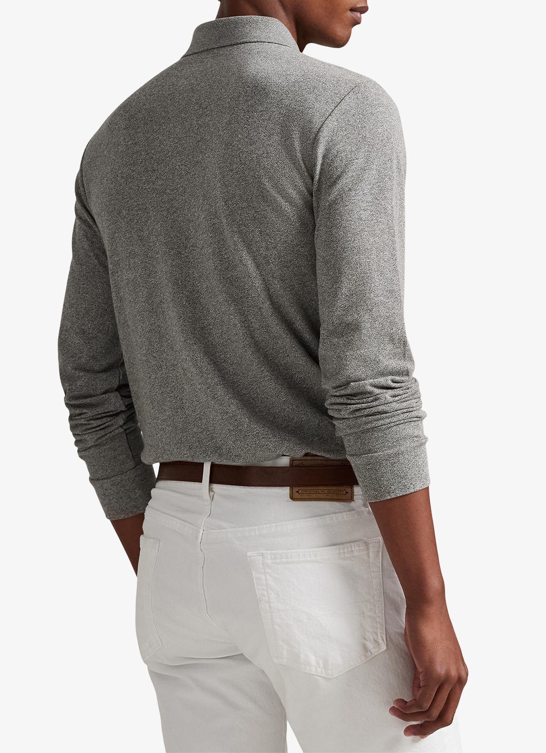 Ralph Lauren Slim fit polo van piqué katoen met lange mouw - achterkant canterbury heather / grijs