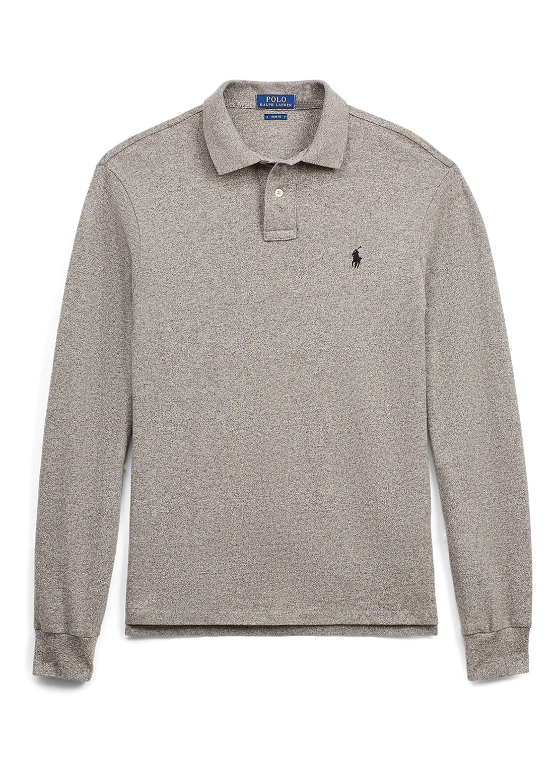 Ralph Lauren Slim fit polo van piqué katoen met lange mouw - voorkant 2 canterbury heather / grijs