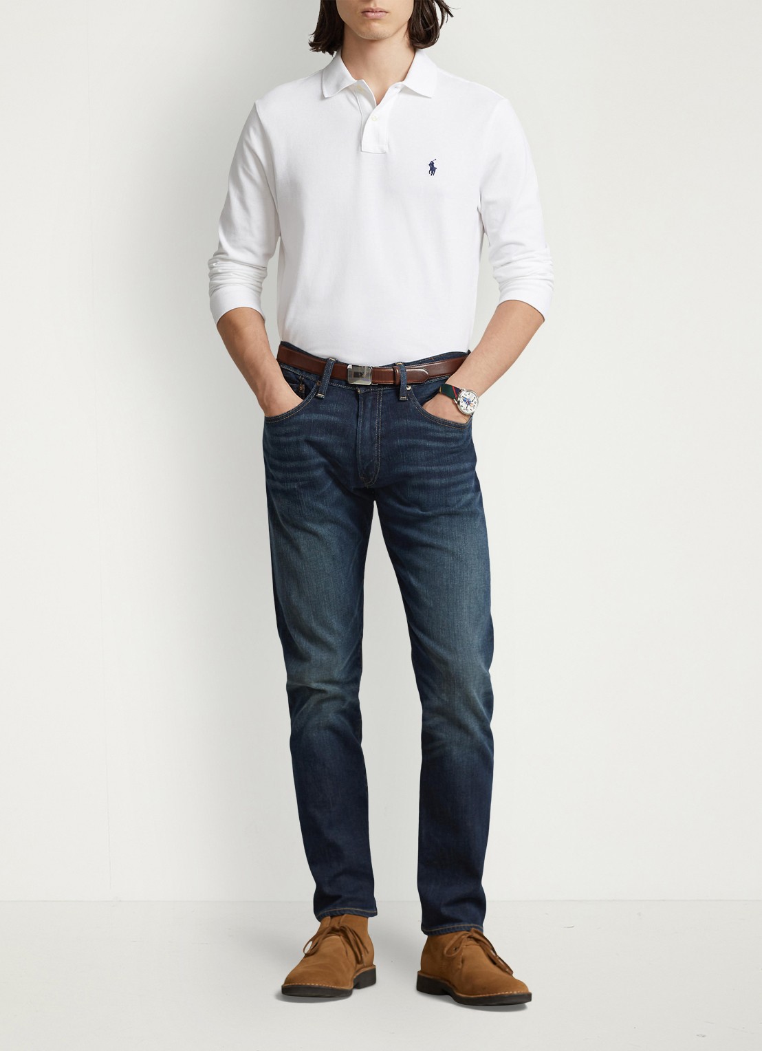 Ralph Lauren Slim fit polo van piqué katoen met lange mouw - voorkant 2 white / wit
